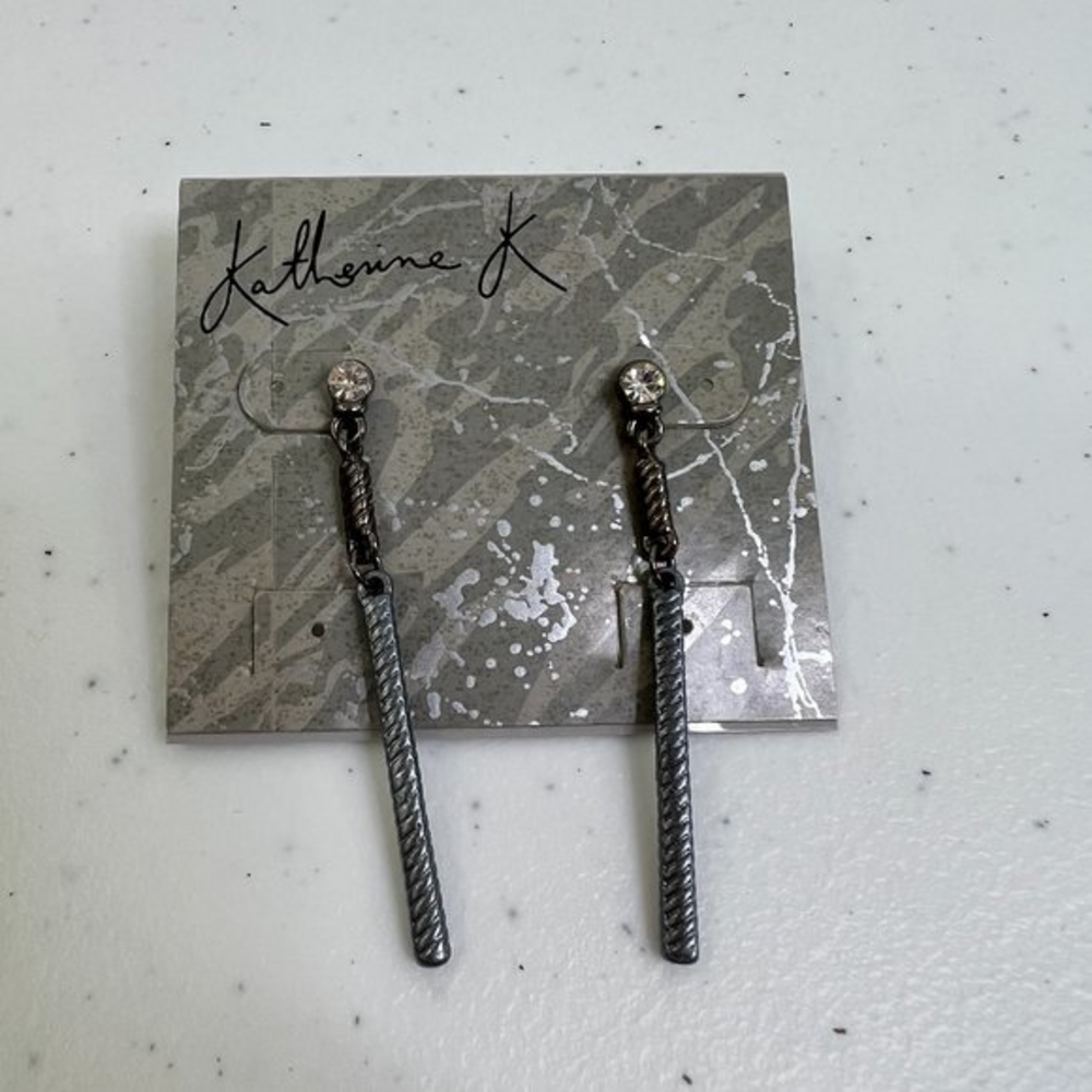Katherine K Earrings‎ Drop Gray Rhinestone Textured Dangle Long  New